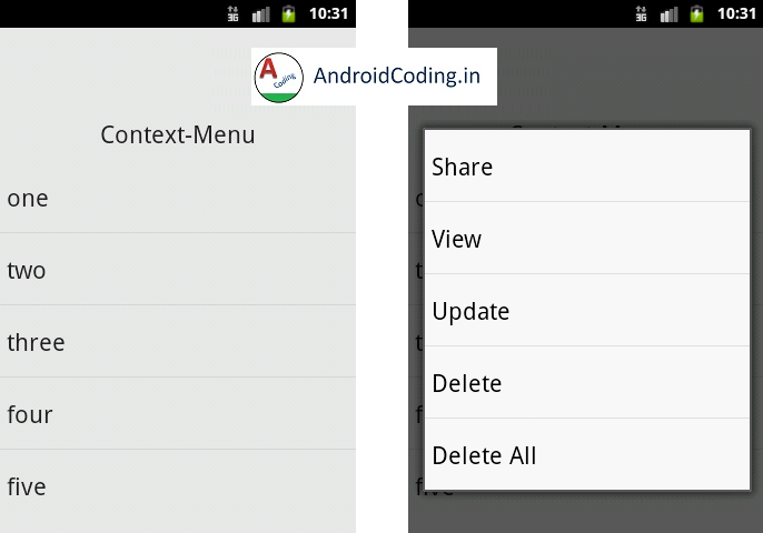 android context menu 