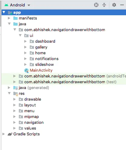 android navigation drawer project structure